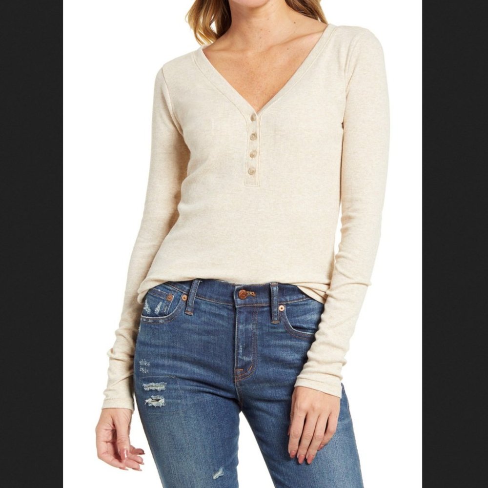 NWOT Madewell Heather Beige Long Sleeve Henley